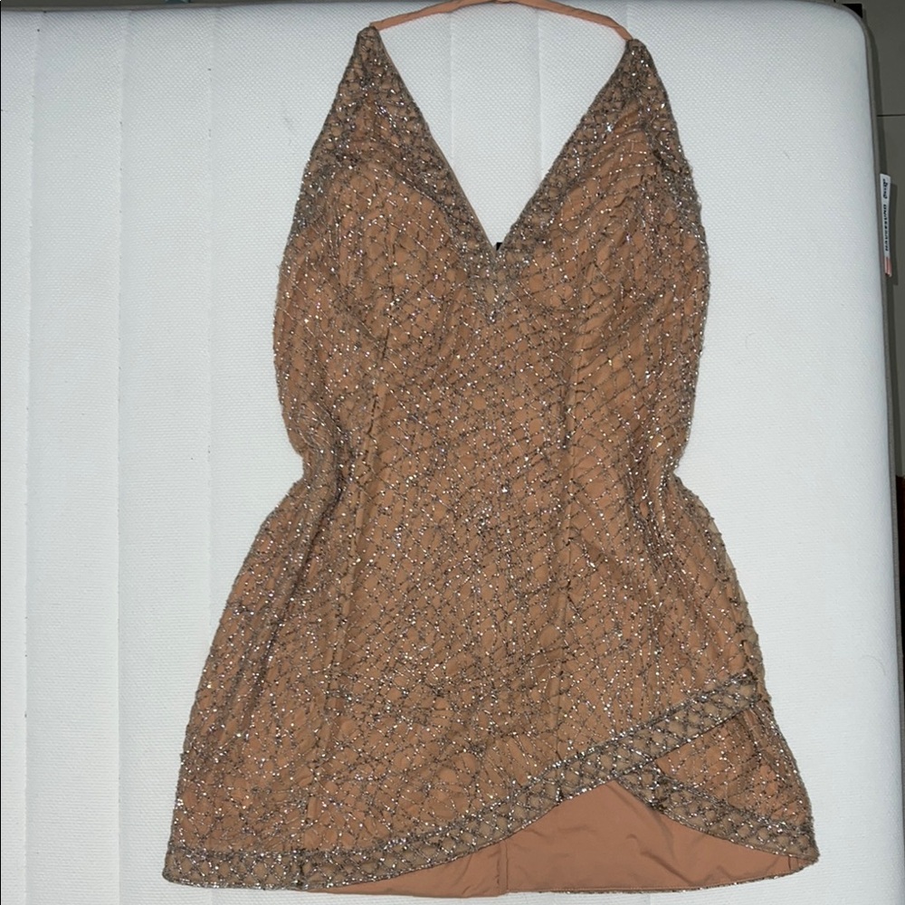 NBD Backless Dress in Sparkling Tan